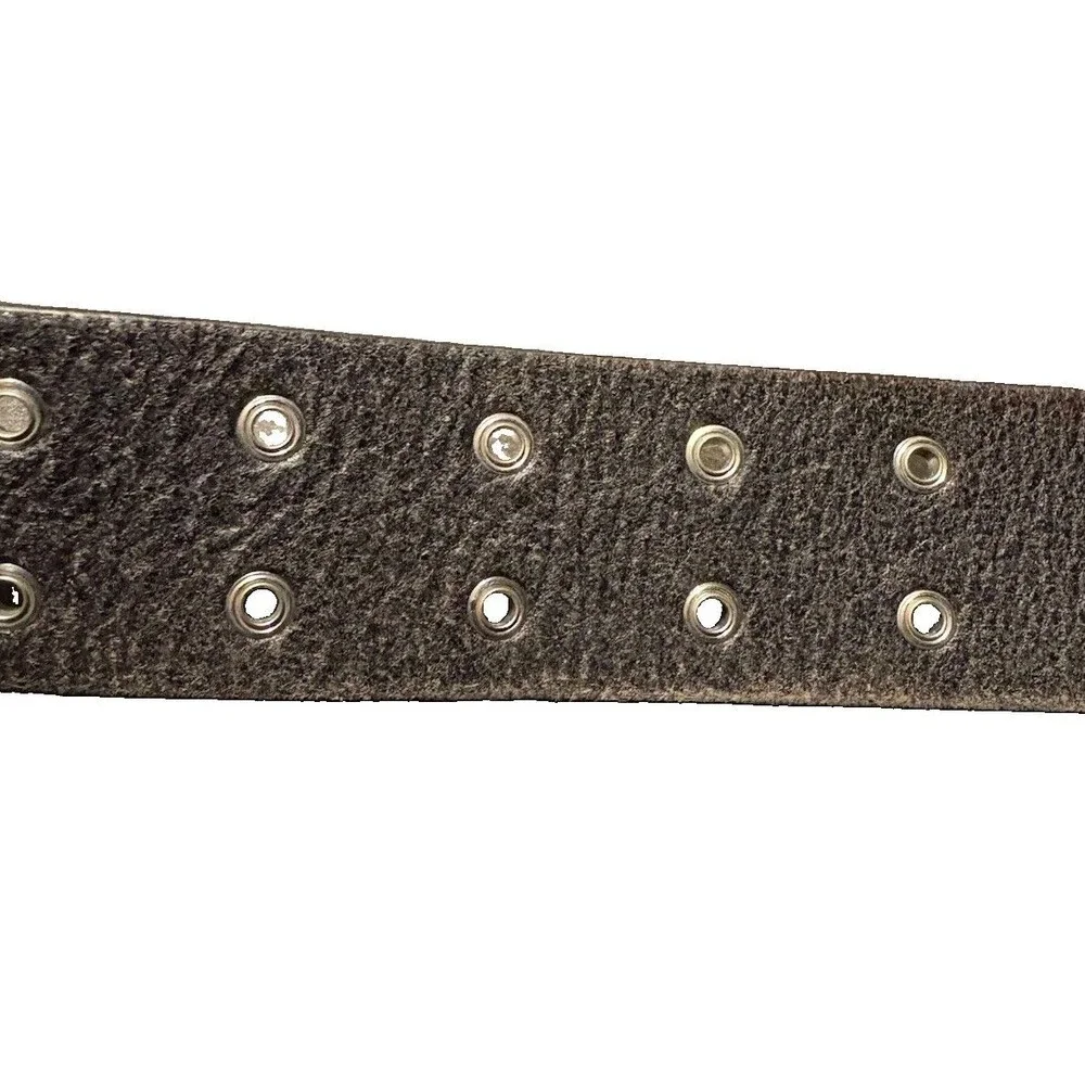 FRAME Vintage Black Leather Grommet Belt Silver D Ring Wide Eyelet Medium Y2K